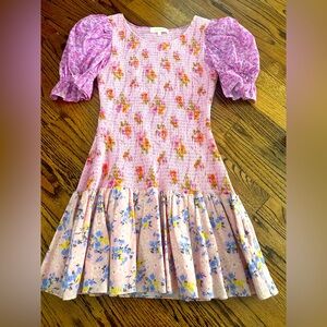 Loveshackfancy smocked mini dress. Worn once. Puff sleeves, mixed print